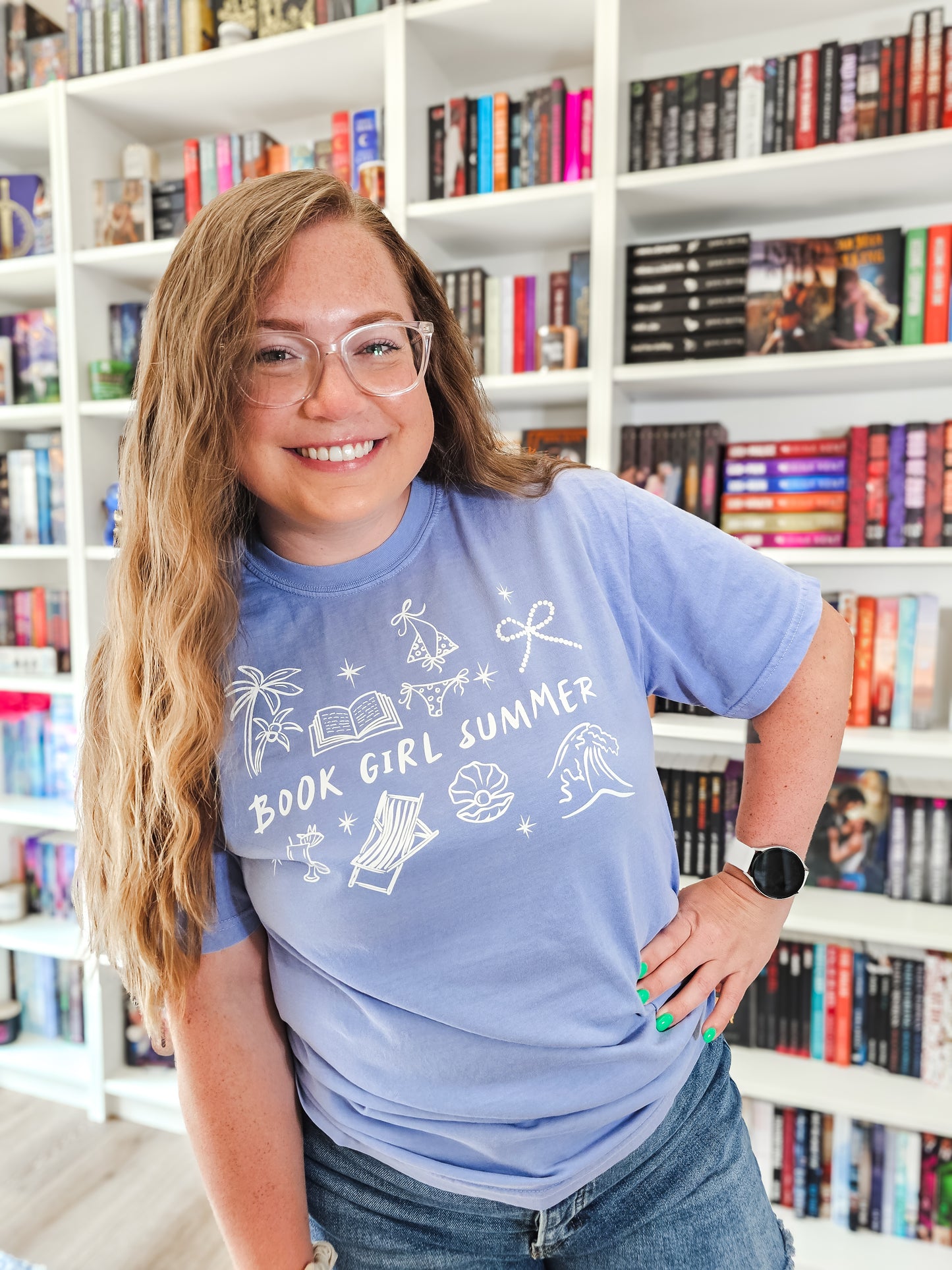 Book Girl Summer (blue) heavyweight t-shirt