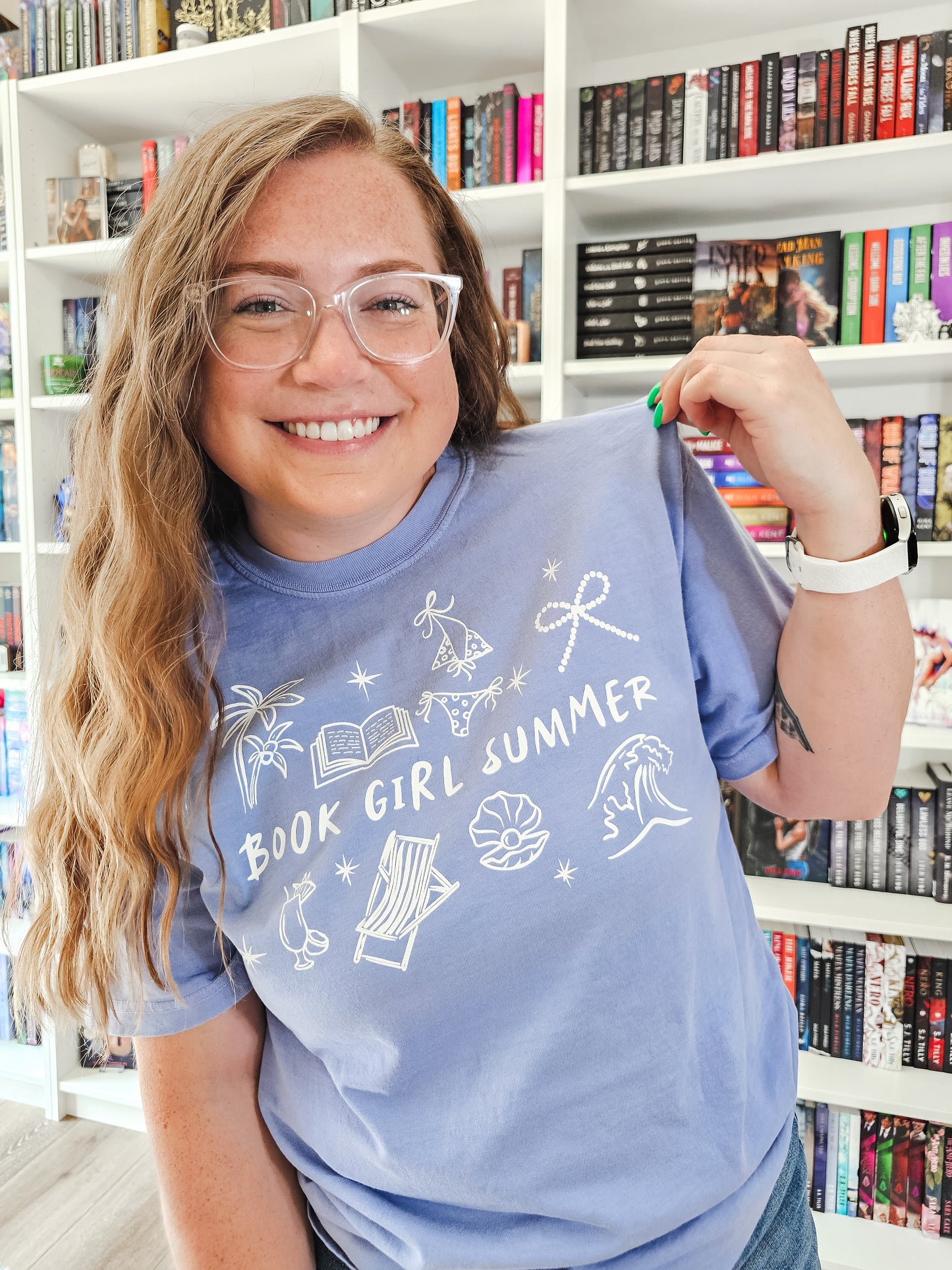 Book Girl Summer (blue) heavyweight t-shirt
