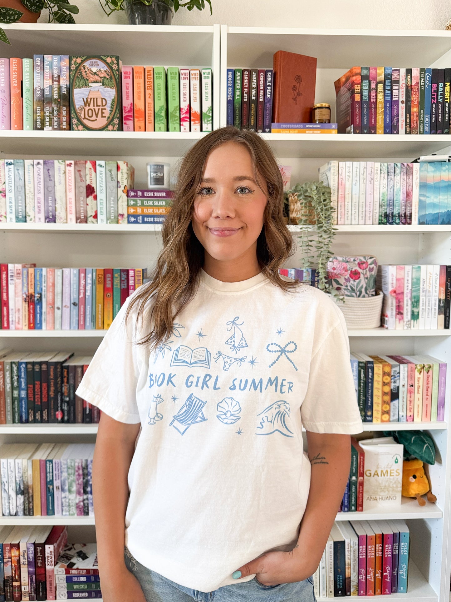 Book Girl Summer (white) heavyweight t-shirt