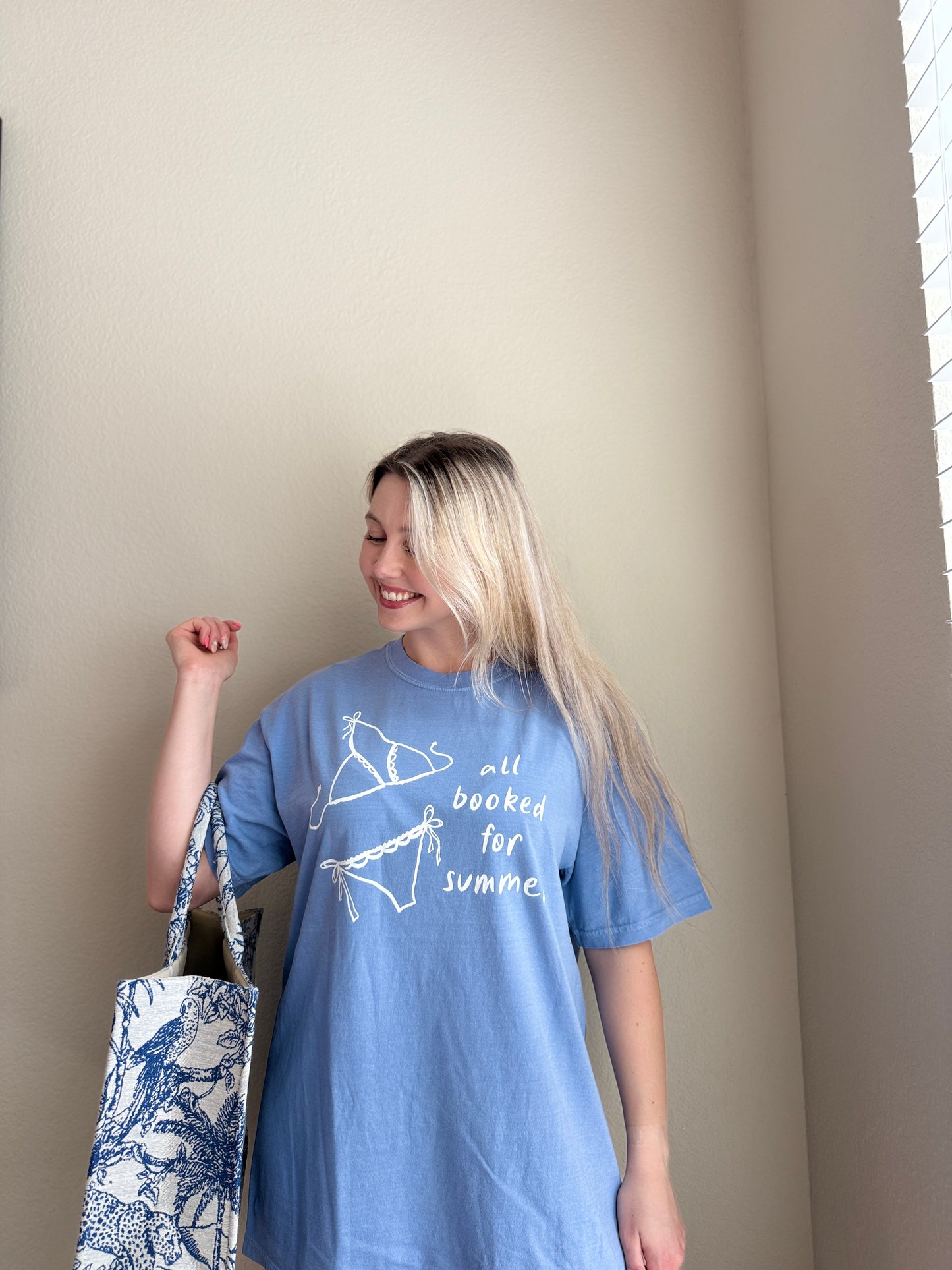 All Booked for Summer (blue) heavyweight t-shirt
