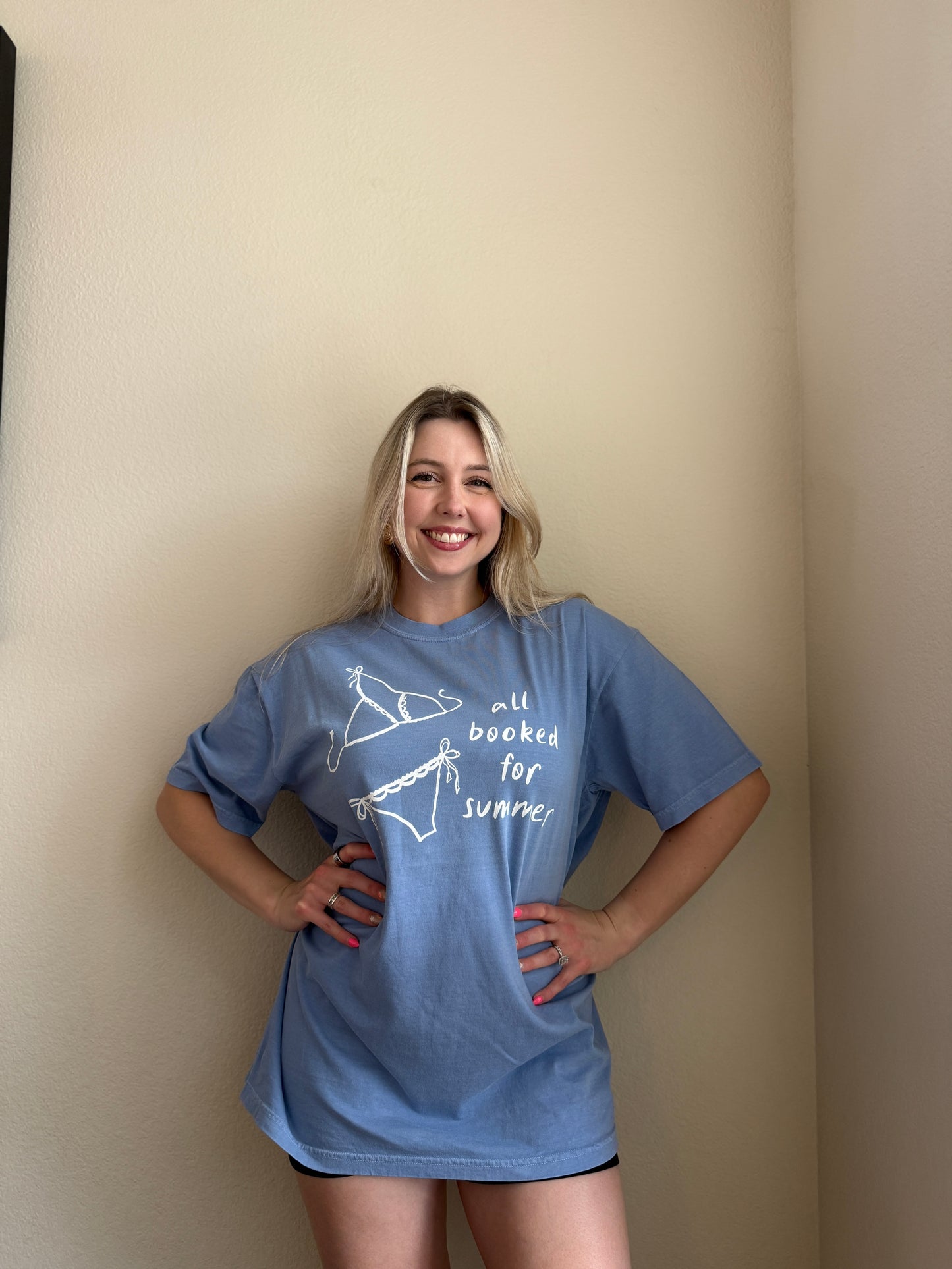 All Booked for Summer (blue) heavyweight t-shirt