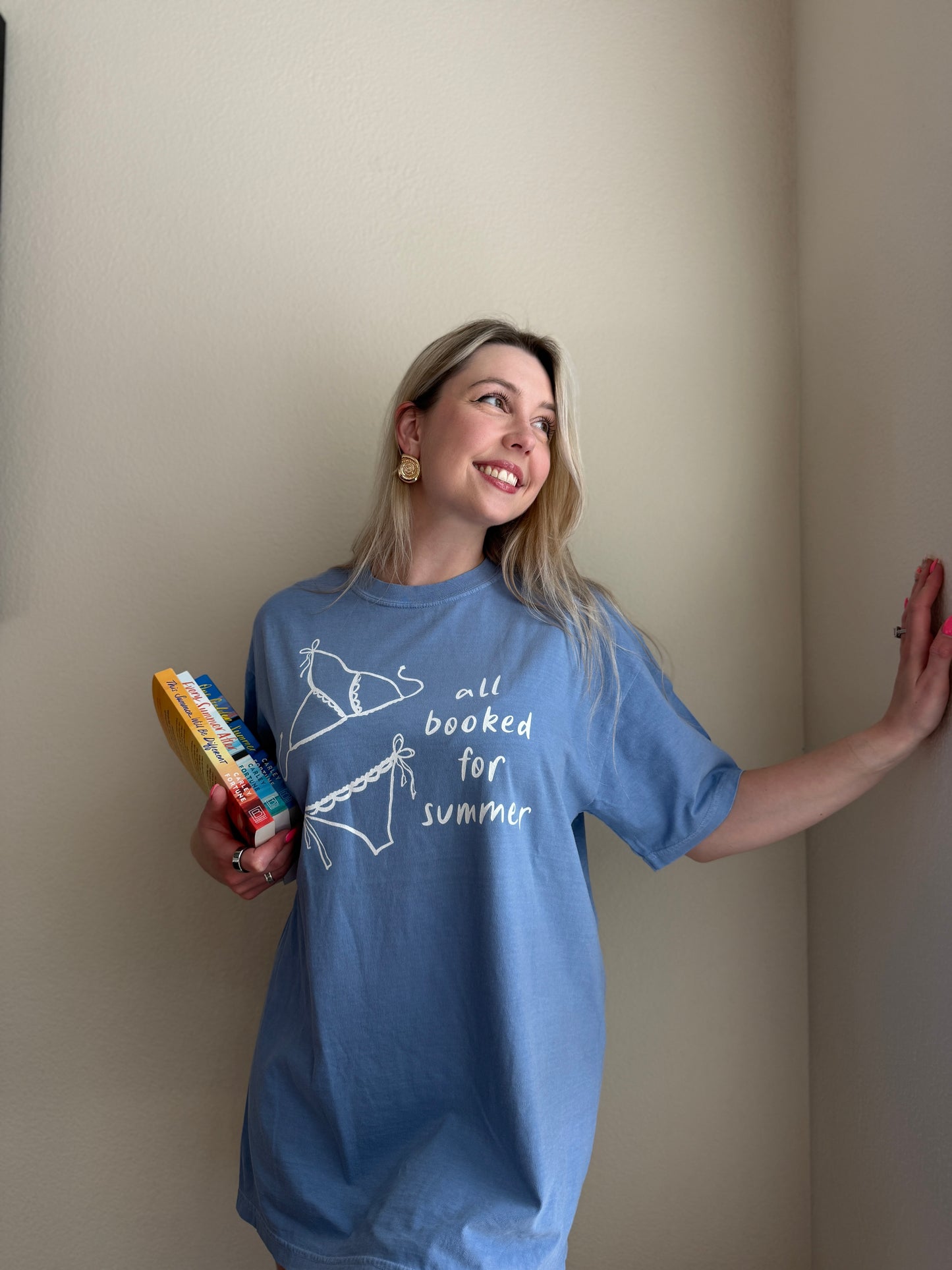 All Booked for Summer (blue) heavyweight t-shirt