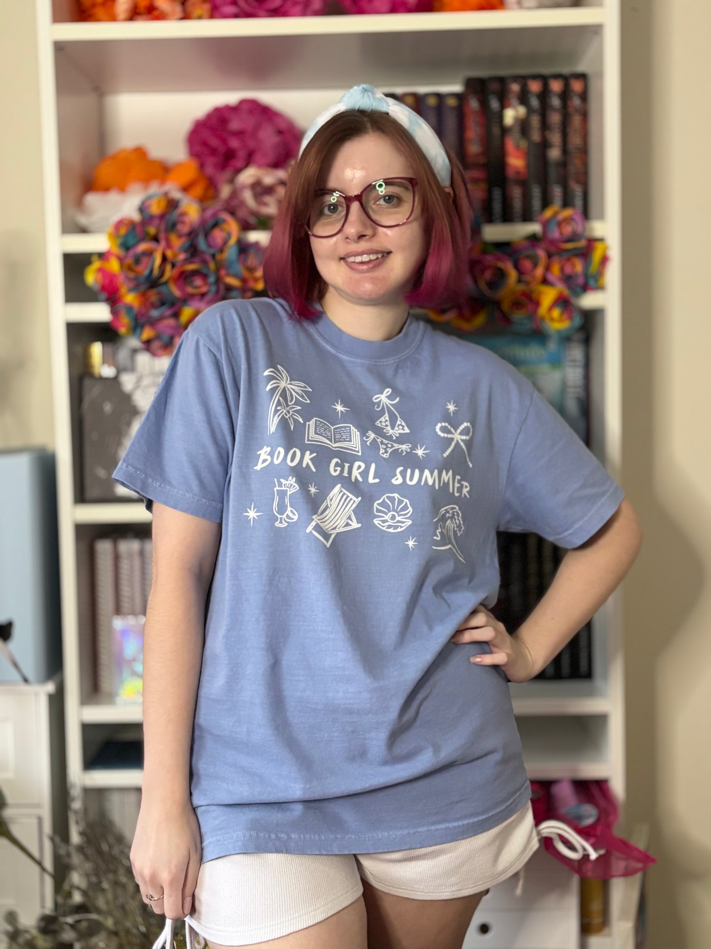 Book Girl Summer (blue) heavyweight t-shirt