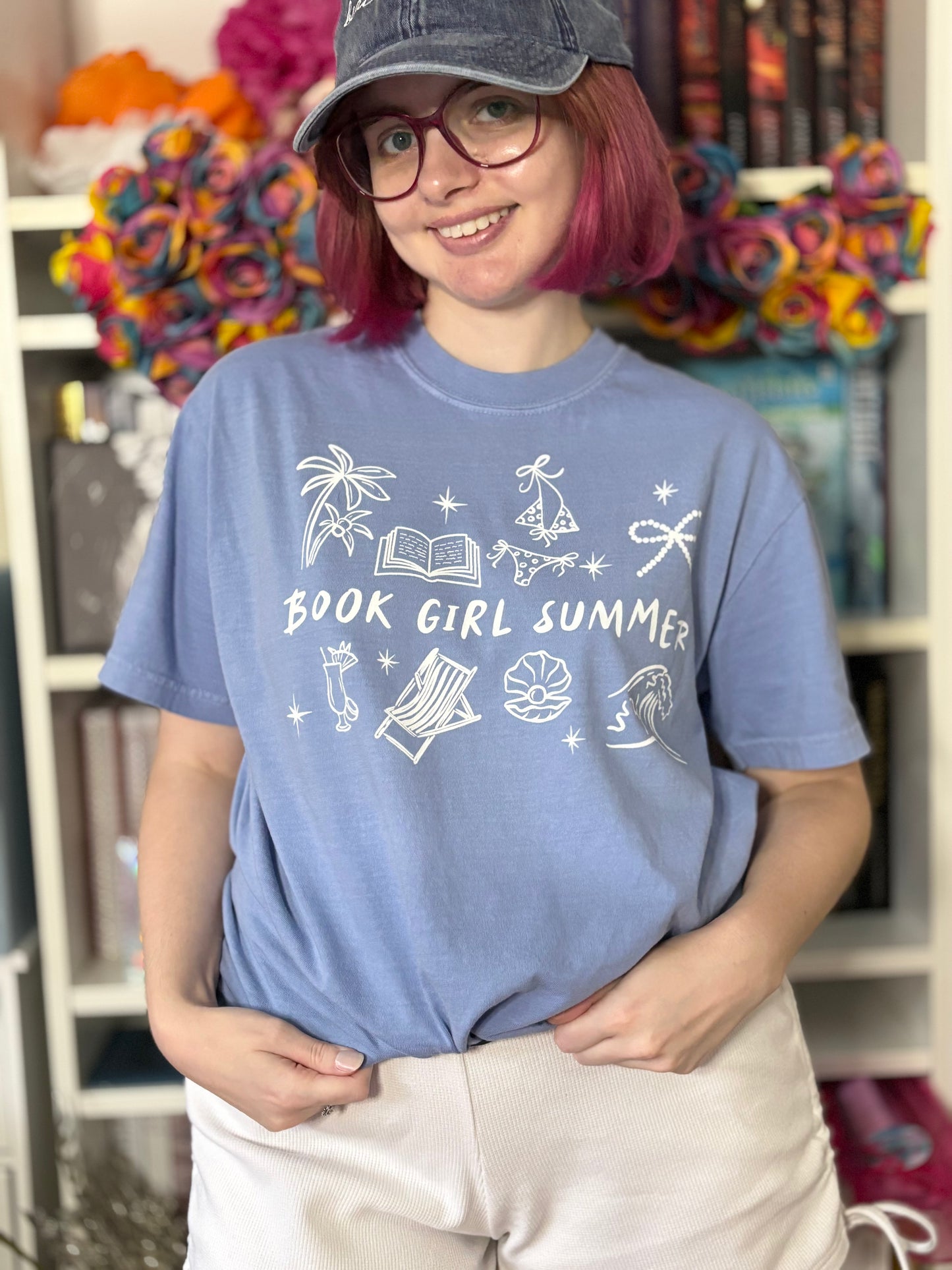 Book Girl Summer (blue) heavyweight t-shirt