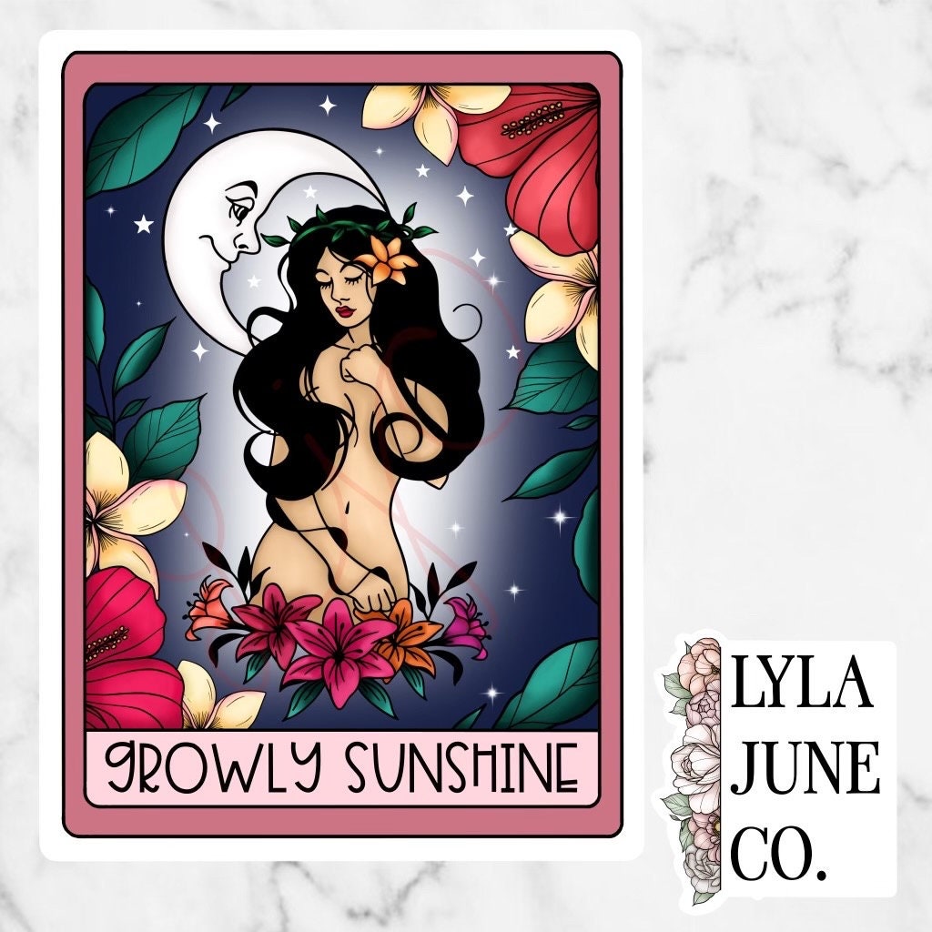 Growly Sunshine Tarot Card sticker - The Playboy by Marni Mann