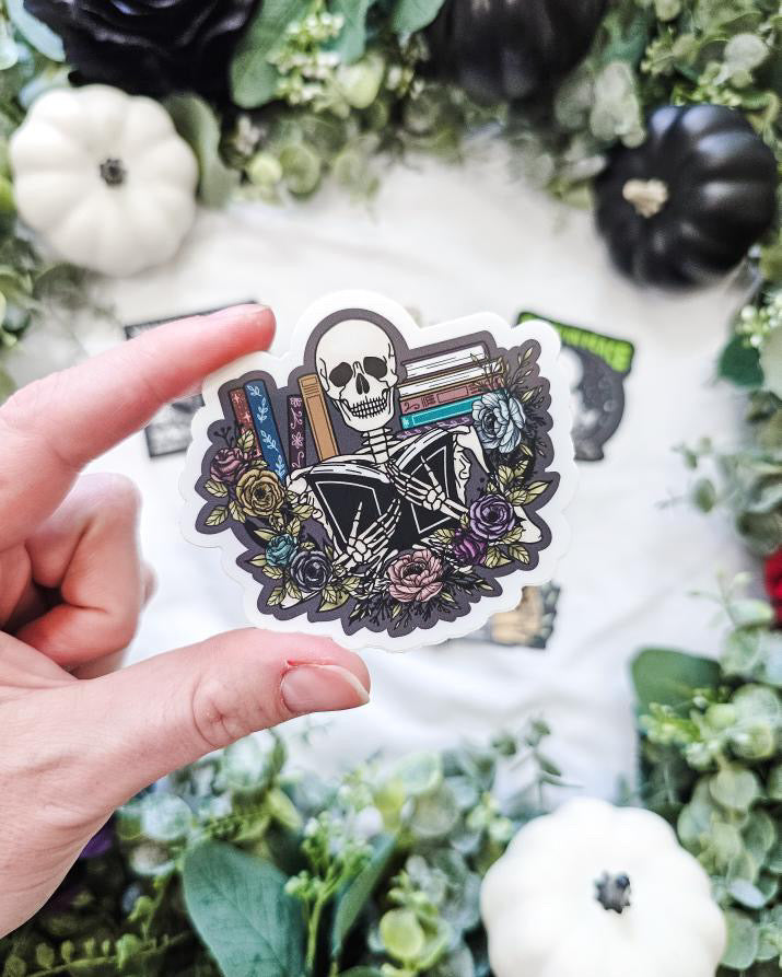 Skeleton Reader Spooky Halloween sticker