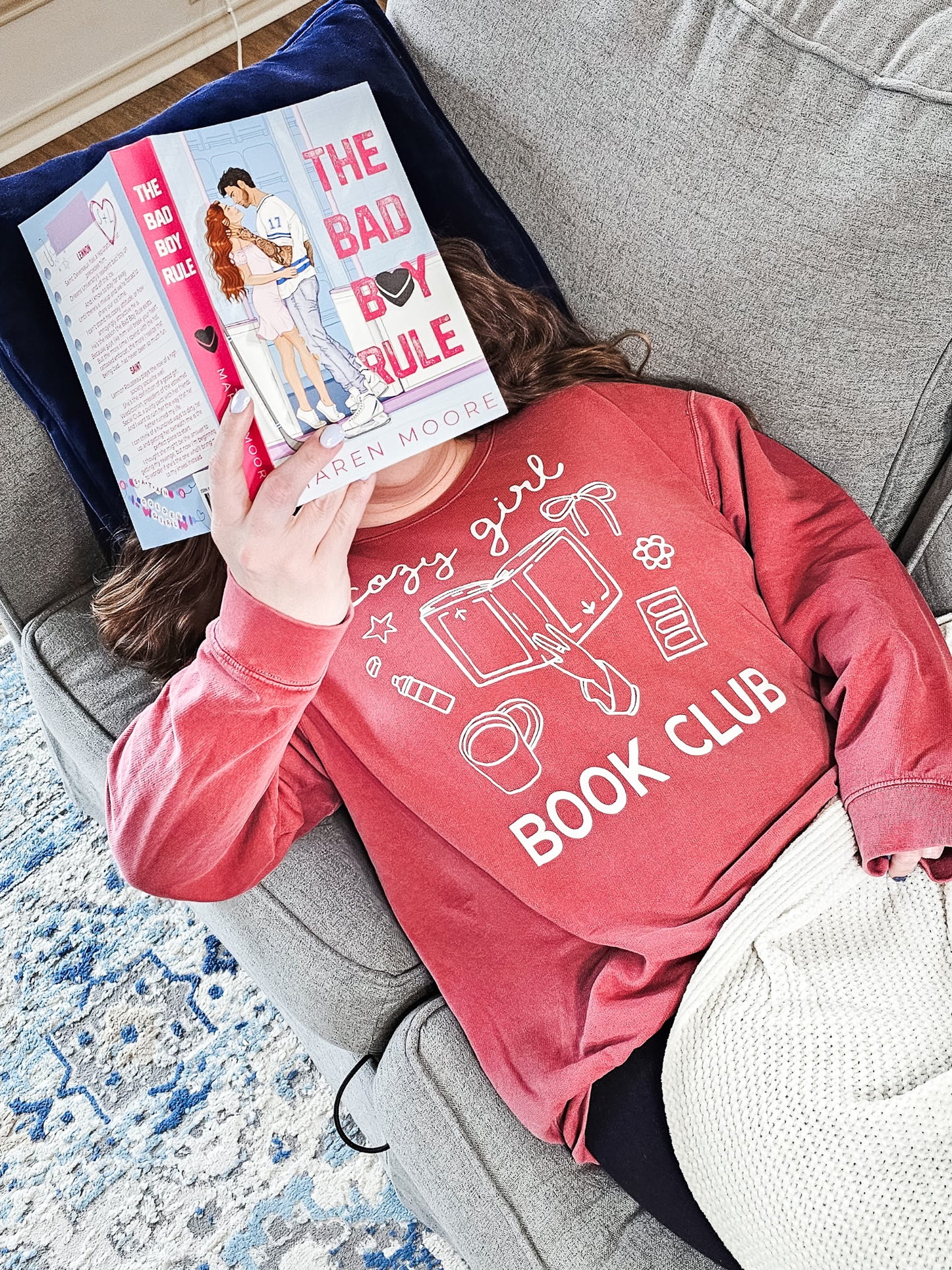 The Cozy Girl Book Club fleece crewneck sweatshirt