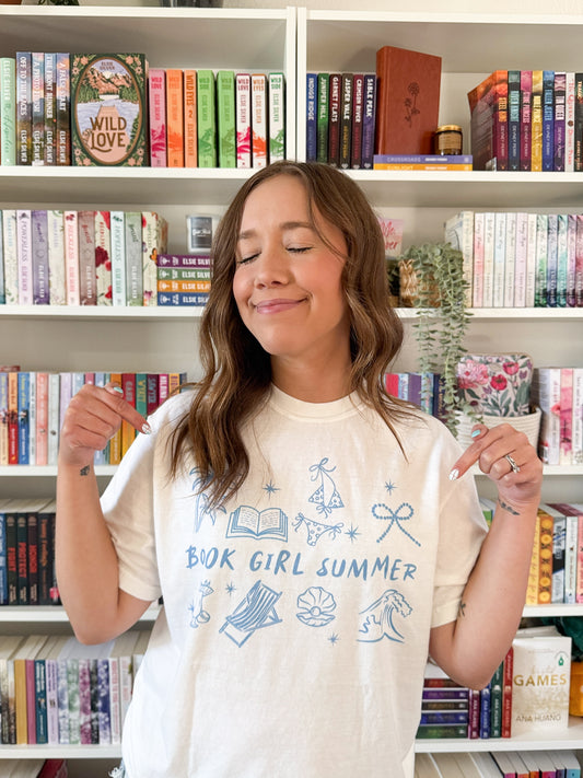 Book Girl Summer (white) heavyweight t-shirt