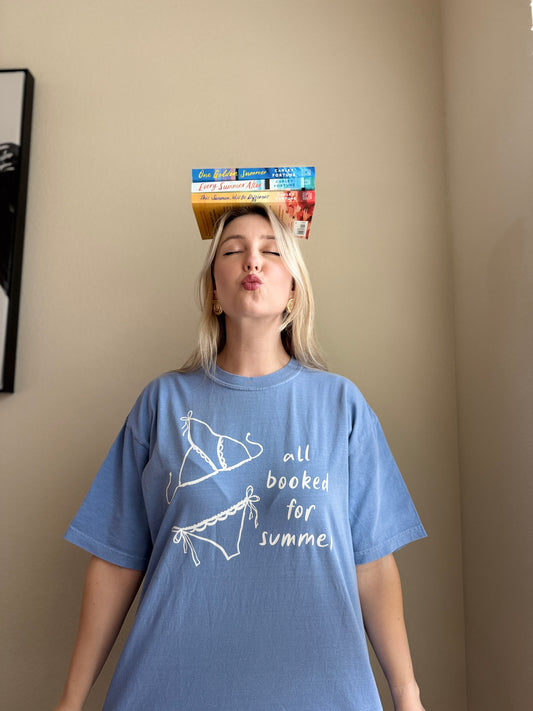 All Booked for Summer (blue) heavyweight t-shirt