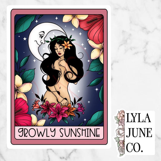 Growly Sunshine Tarot Card sticker - The Playboy by Marni Mann