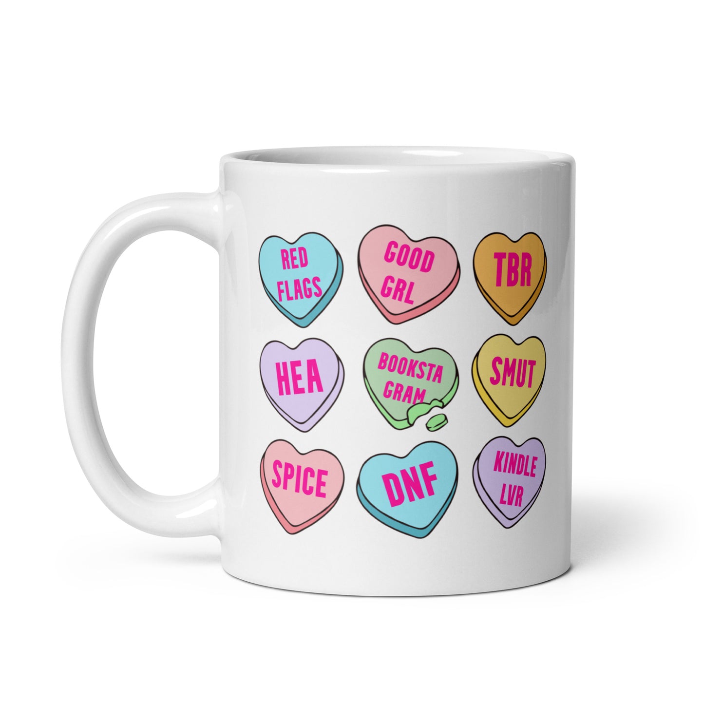 Bookstagram Candy Hearts Valentines White glossy mug