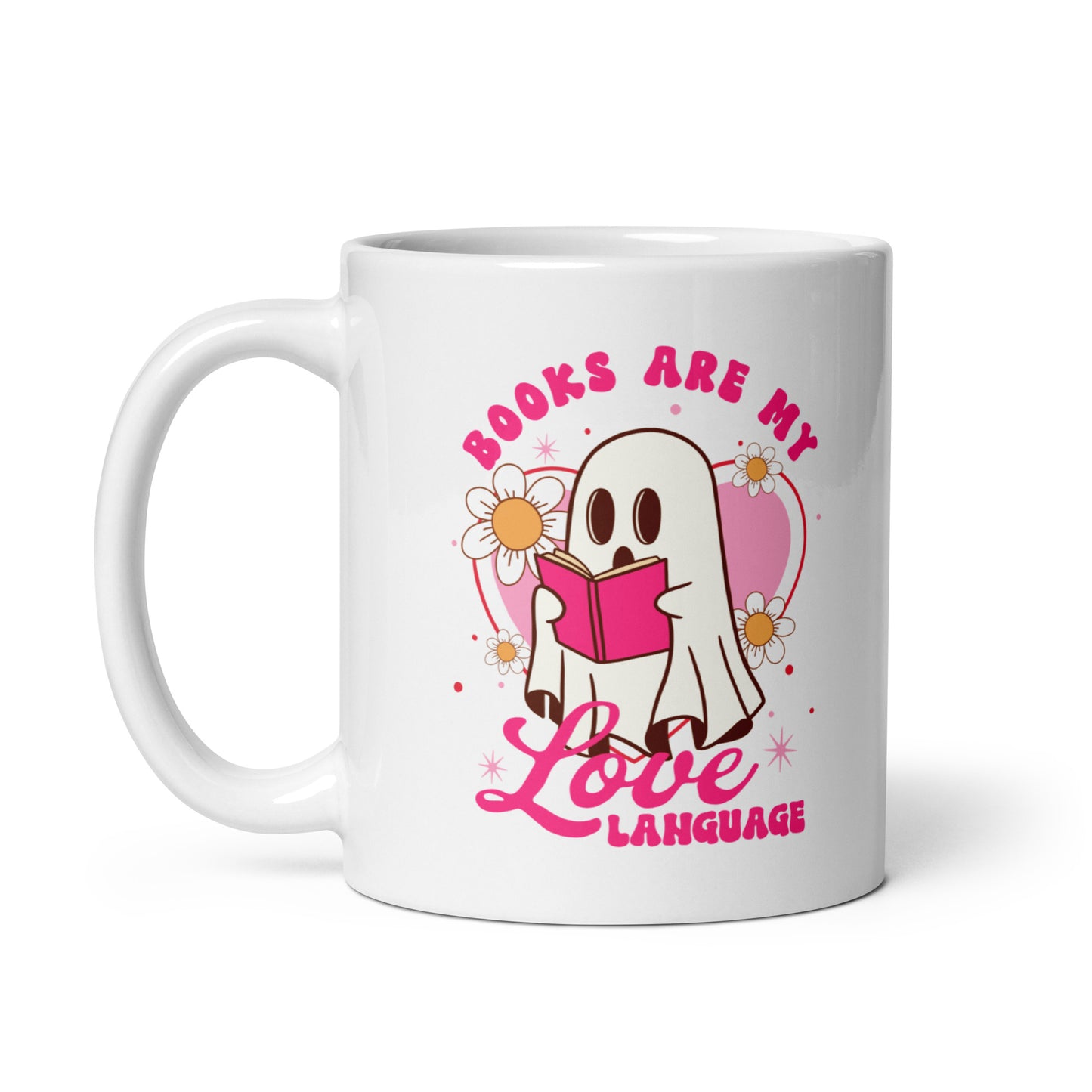 Books Are My Love Language White glossy mug