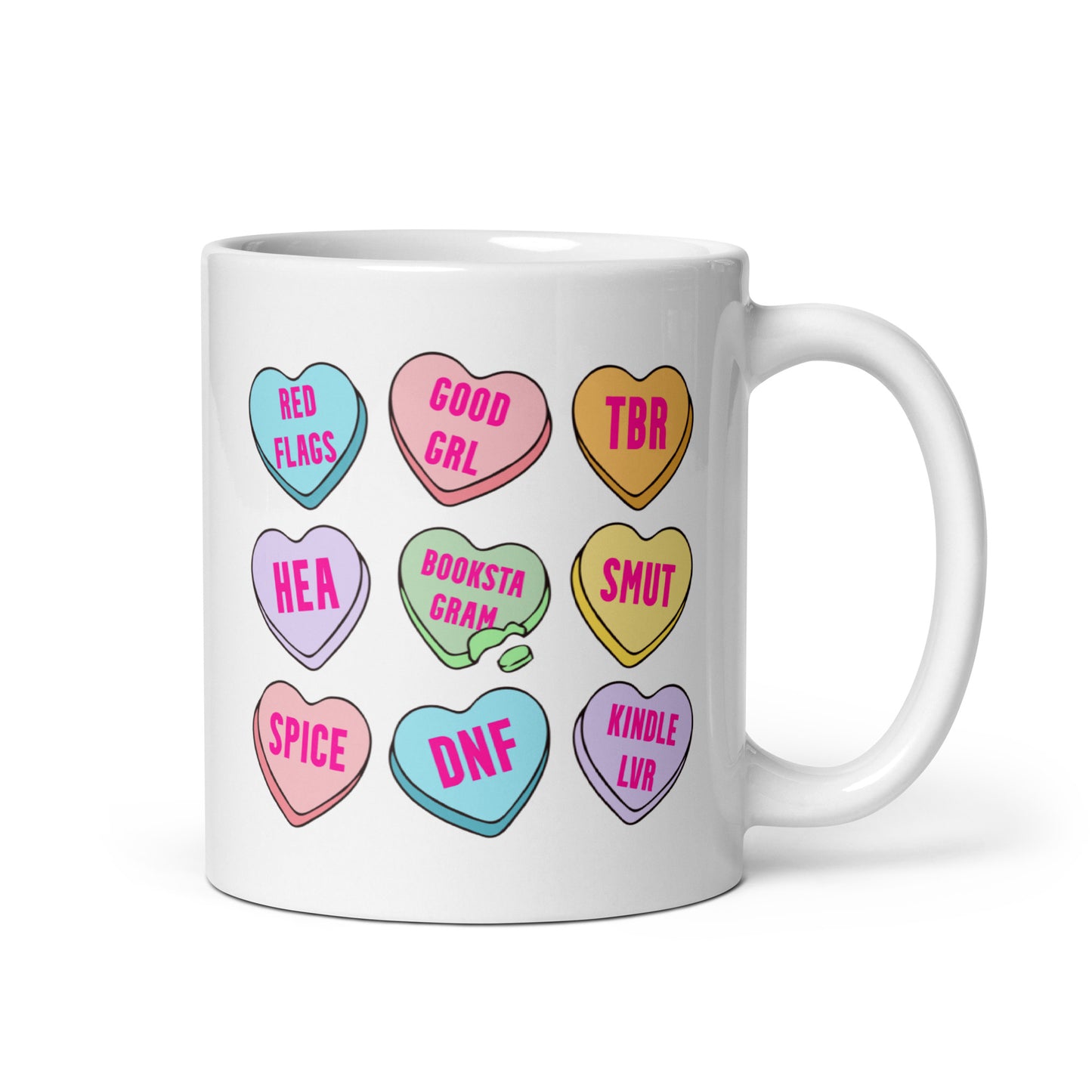 Bookstagram Candy Hearts Valentines White glossy mug