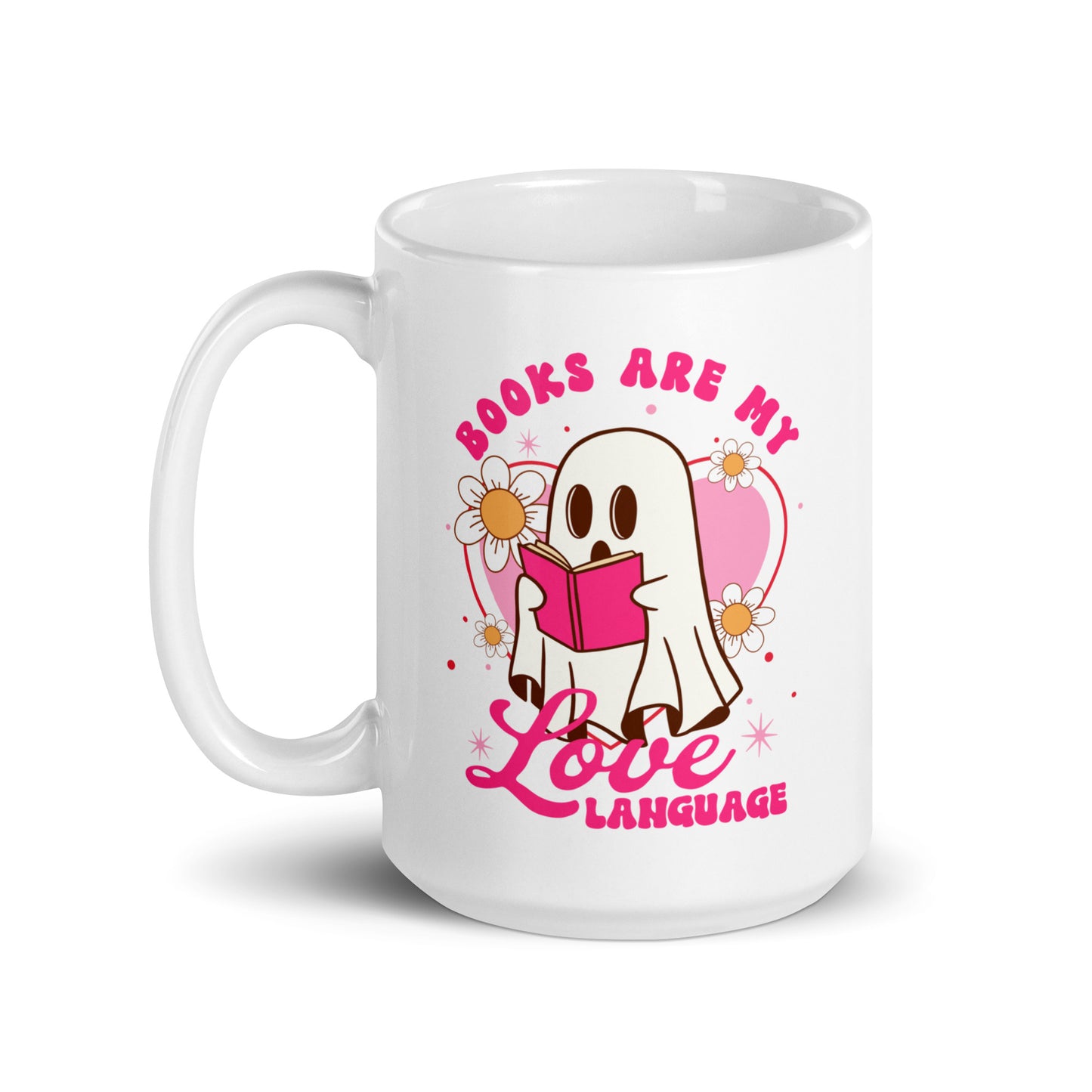 Books Are My Love Language White glossy mug