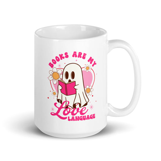 Books Are My Love Language White glossy mug