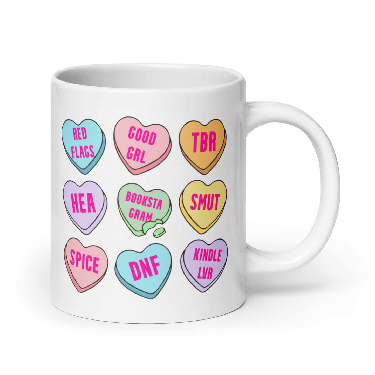 Bookstagram Candy Hearts Valentines White glossy mug