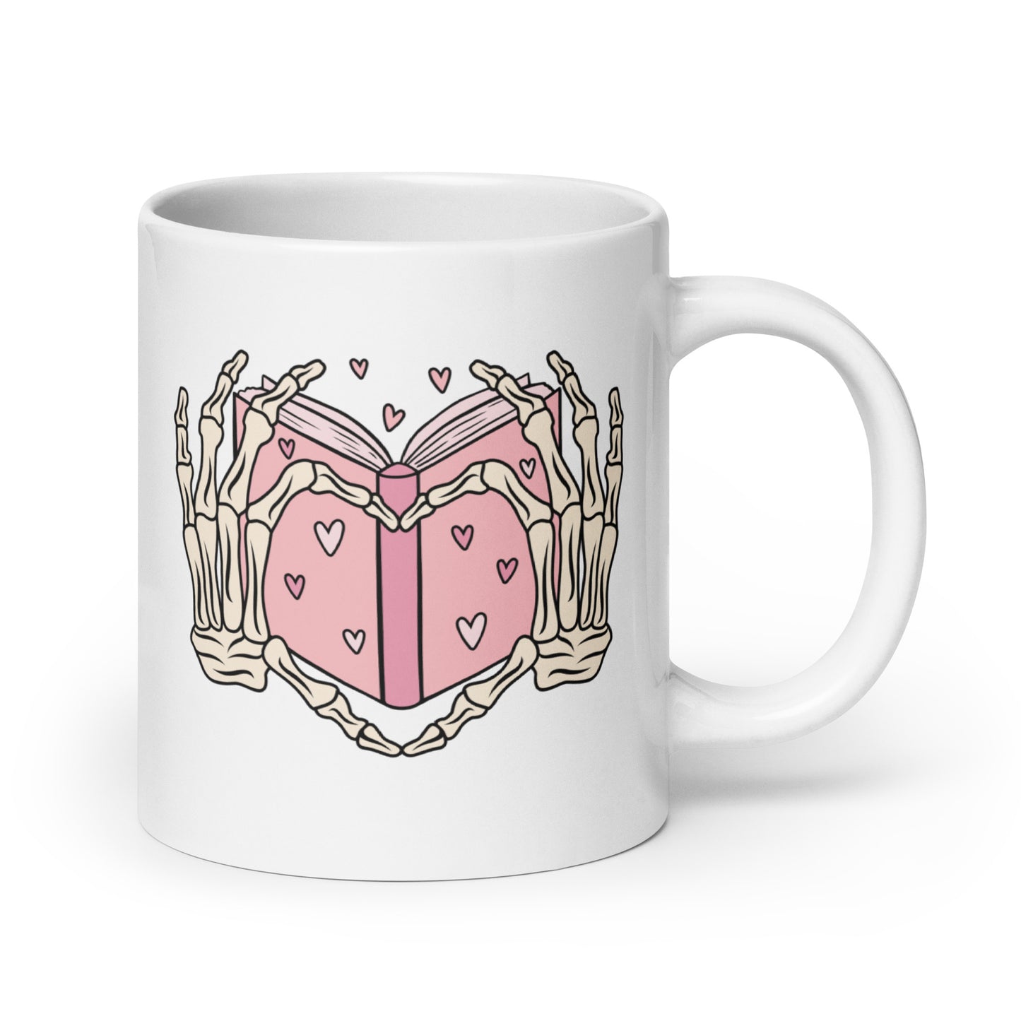 Skeleton Heart Hands Valentines White glossy mug